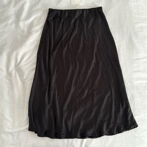 Oak + Fort Black Silk Midi Skirt
